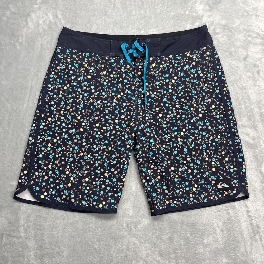 Quiksilver‎ Shorts Mens 34 Navy Floral Swim Board Surfing Water Polo Drawstring